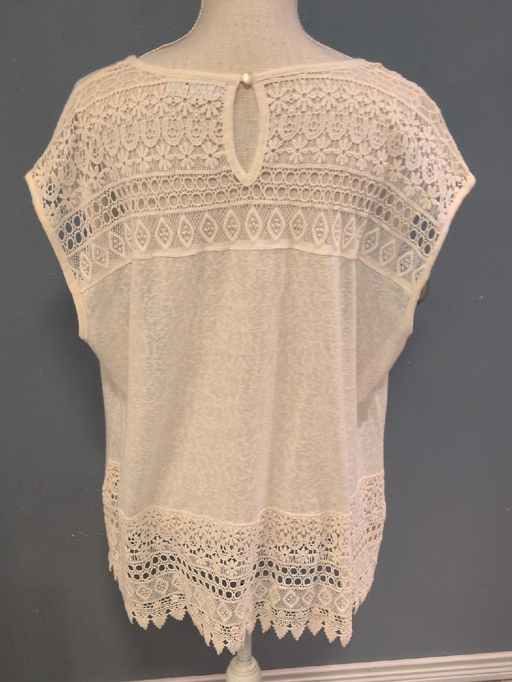 Cato Cotton Boho Floral Crochet KeyHole Sheer Blouse Resortwear Largenlook Beach